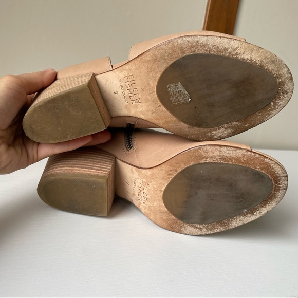 Eileen Fisher Elegant Tan Peep-Toe Ankle Boots Size 7 - Picture 7 of 7